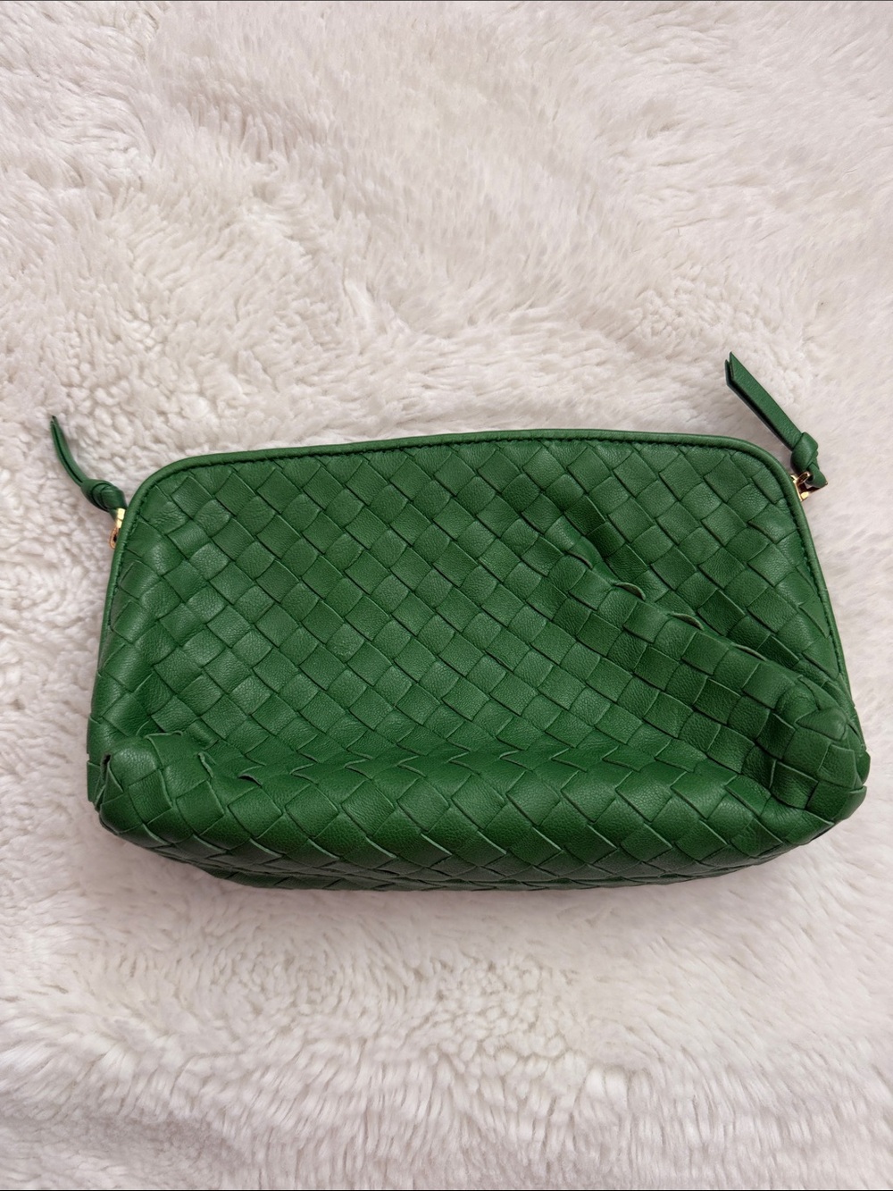 Bottega Veneta Green Woven Leather Cosmetic Bag